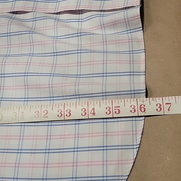 Paul Fredrick Size 20 White Short Sleeve Buttondown with Blue & Pink Plaid - Picture 6 of 9